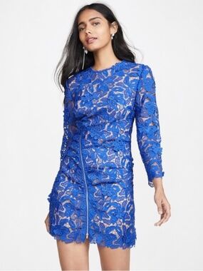 Self-Portrait‬ ‪blue Zip Lily Guipure Lace dress